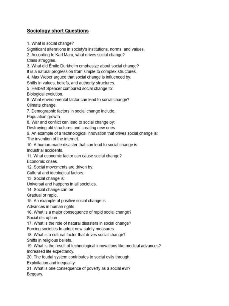 Sociology Short Questions | PDF