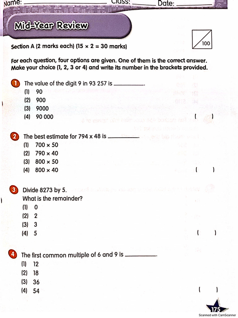 Primary 5a Review | PDF
