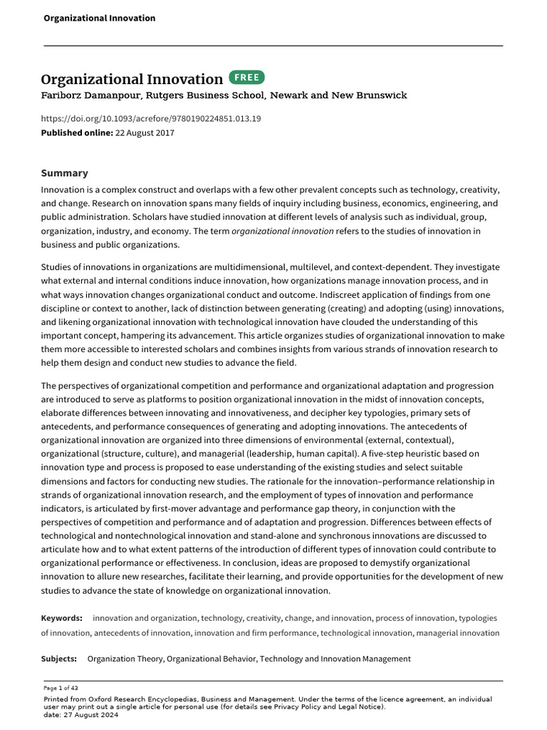 Organizational Innovation - Oxford Research Encyclopedia of Business ...