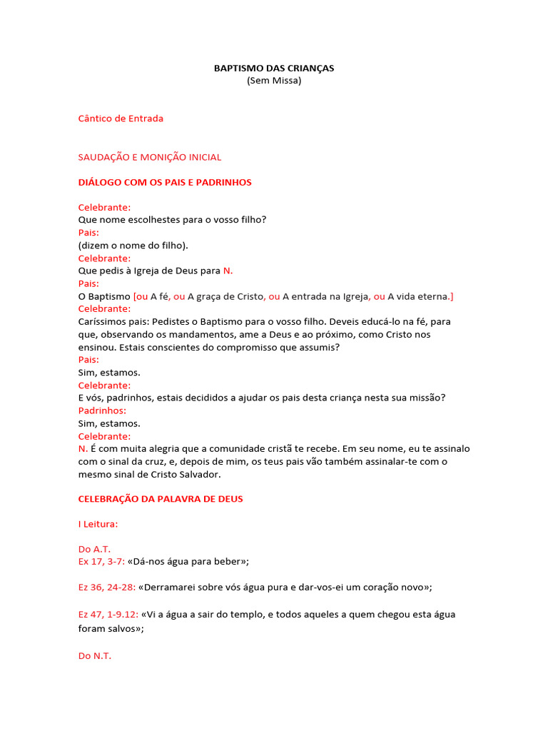 Ritual Baptismo Sem Missa | PDF