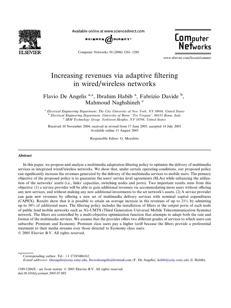 Increasing Revenues Via Adaptive Filtering in Wired/wireless Networks | PDF
