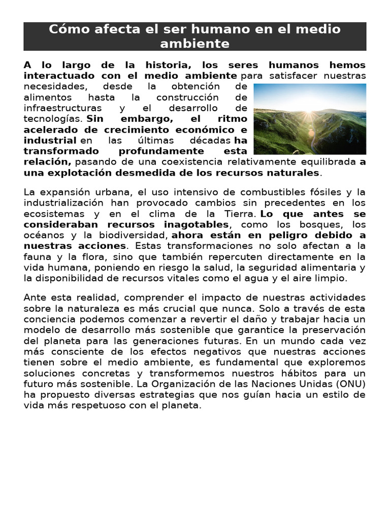 Cómo Afecta El Ser Humano en El Medio Ambiente | PDF