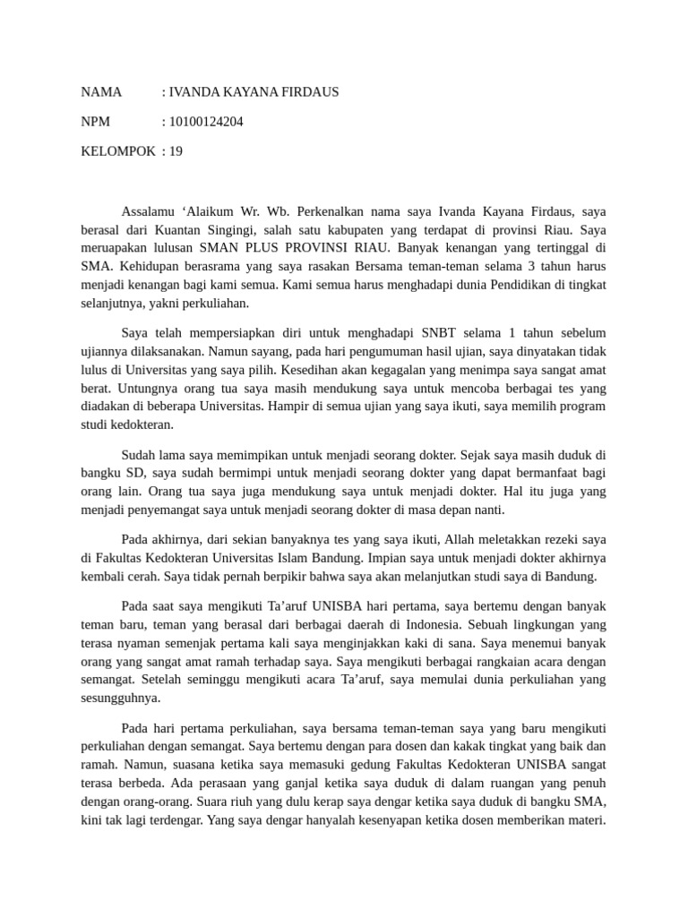 Refleksi Diri Ivanda Kayana Firdaus | PDF
