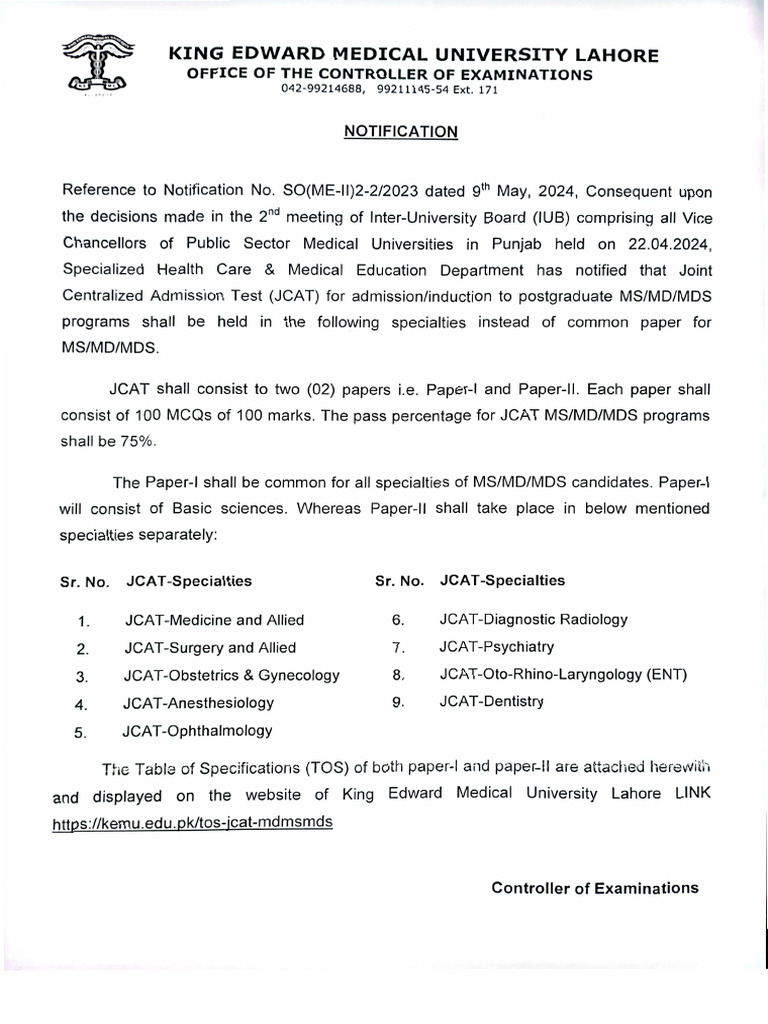 JCAT Notification 2024 | PDF