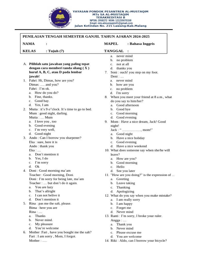 English Conversation Practice Test | PDF