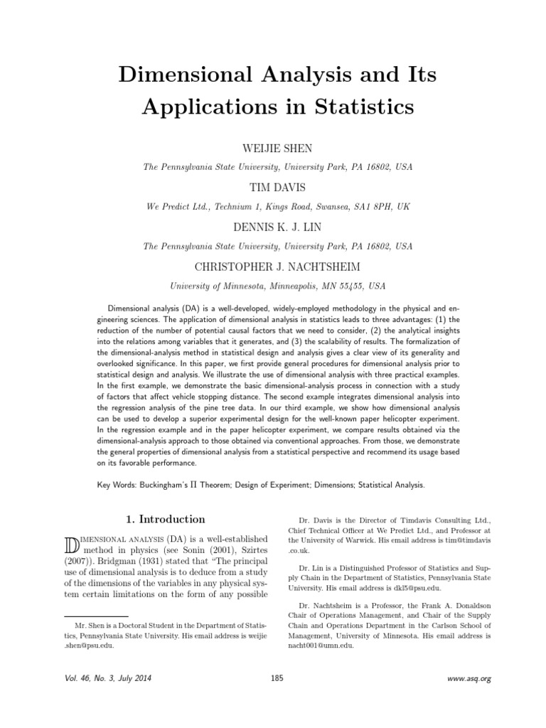 Dimensional Analysis in Statistical Applications | PDF | Regression ...