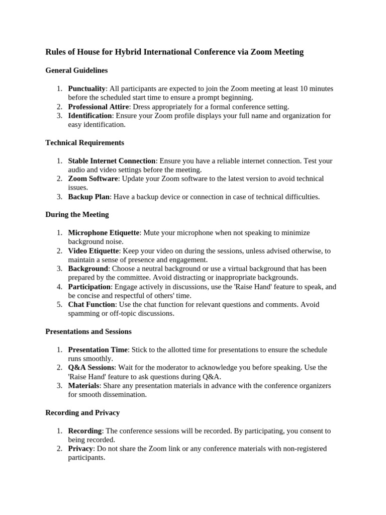 Hybrid Conference Zoom Meeting Rules | PDF | Internet | Internet Forum