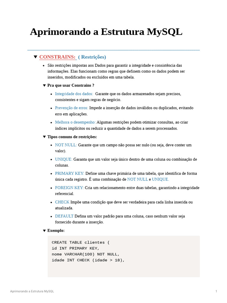 Aprimorando A Estrutura MySQL | PDF