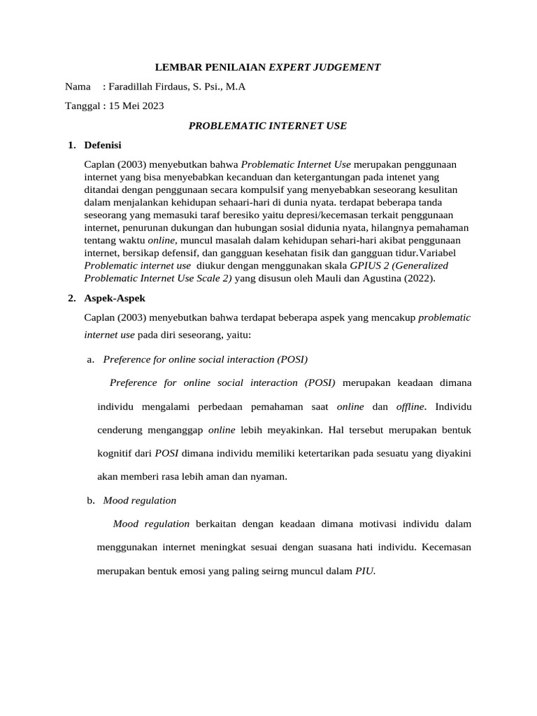 Lembar Penilaian Expert Judgement Piu | PDF