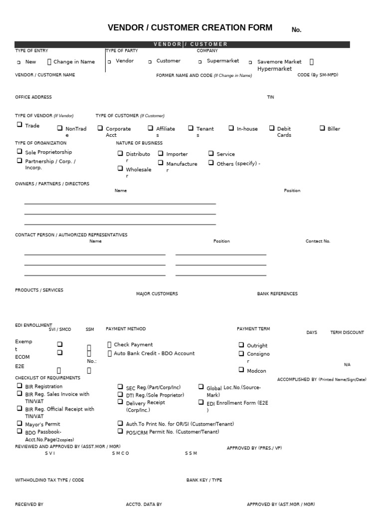 Vendor Infor Sheet | PDF