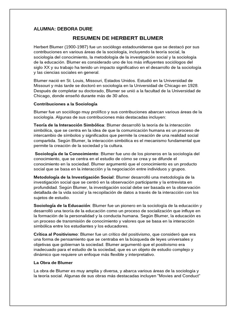 RESUMEN DE HERBERT BLUMER | PDF