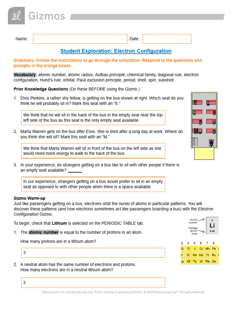 Electron Configuration Student Exploration Worksheet | PDF
