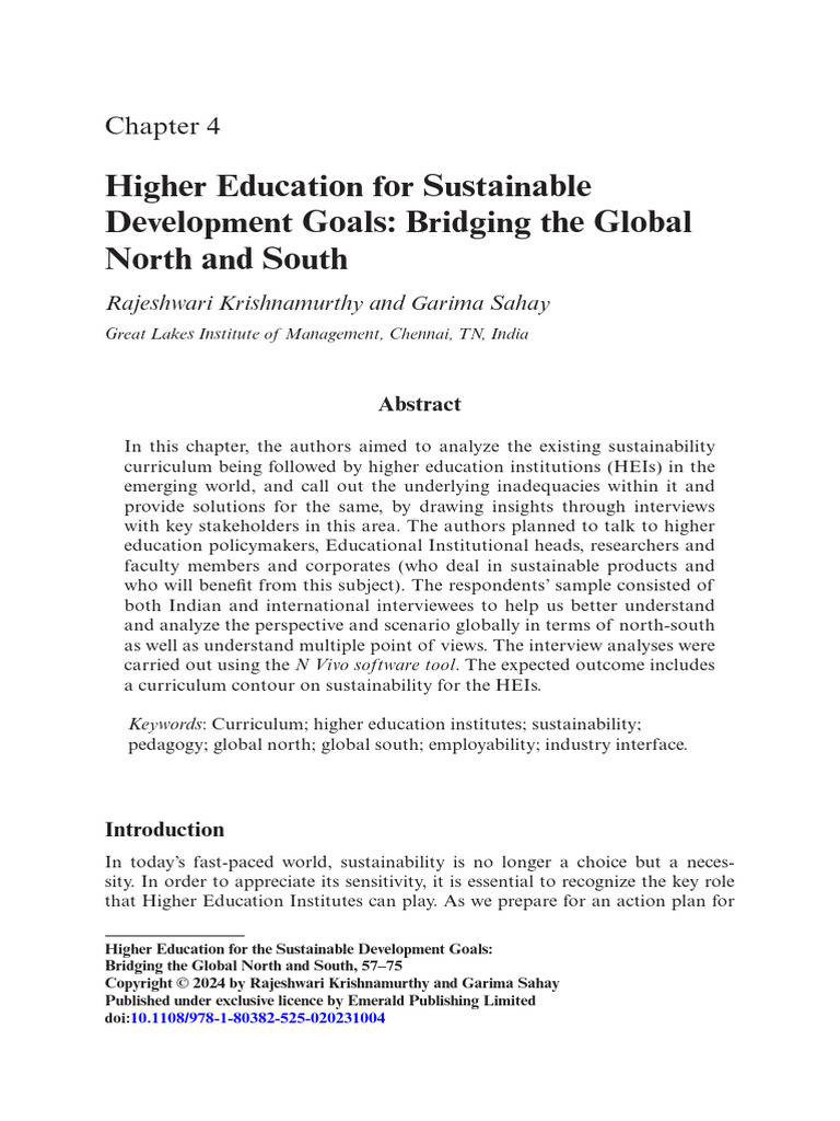Higher Education For Sustainable Development Goals Bridging The Global ...