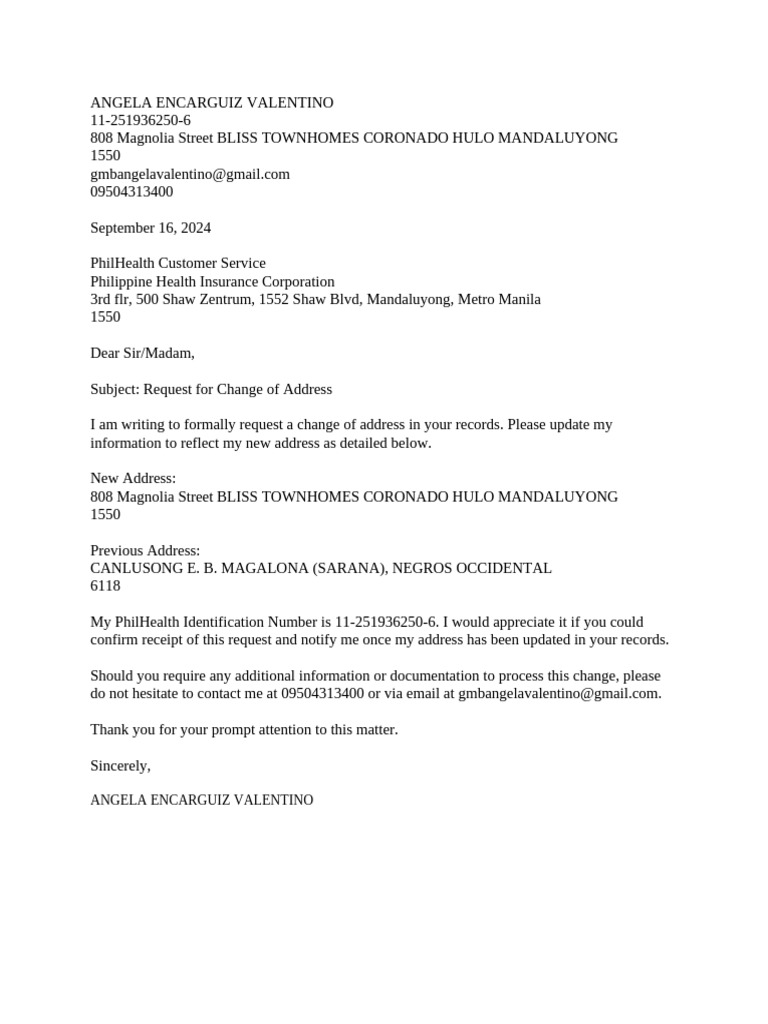 Philhealth Letter Request Address | PDF