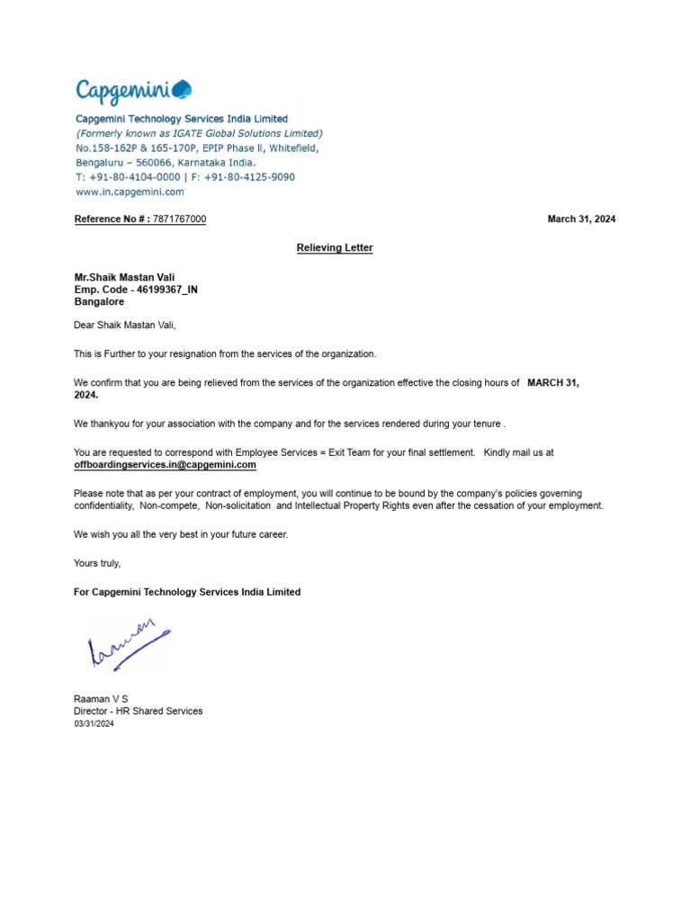 Relieving Letter | PDF