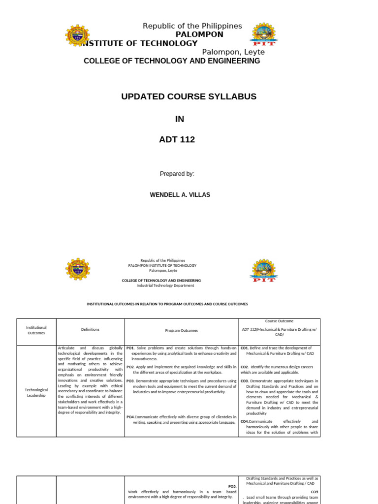 Updated ADT 112 Course Syllabus | PDF | Technical Drawing | Art