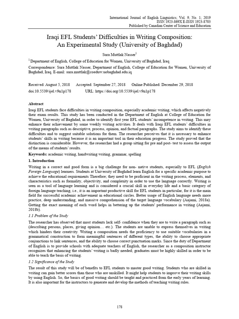 (2019, Nasser) Iraqi EFL Students' Difficulties in Writing Composition ...