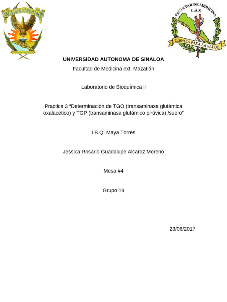 Determinación de TGO y TGP en Suero | PDF | Transaminasa | Hepatitis