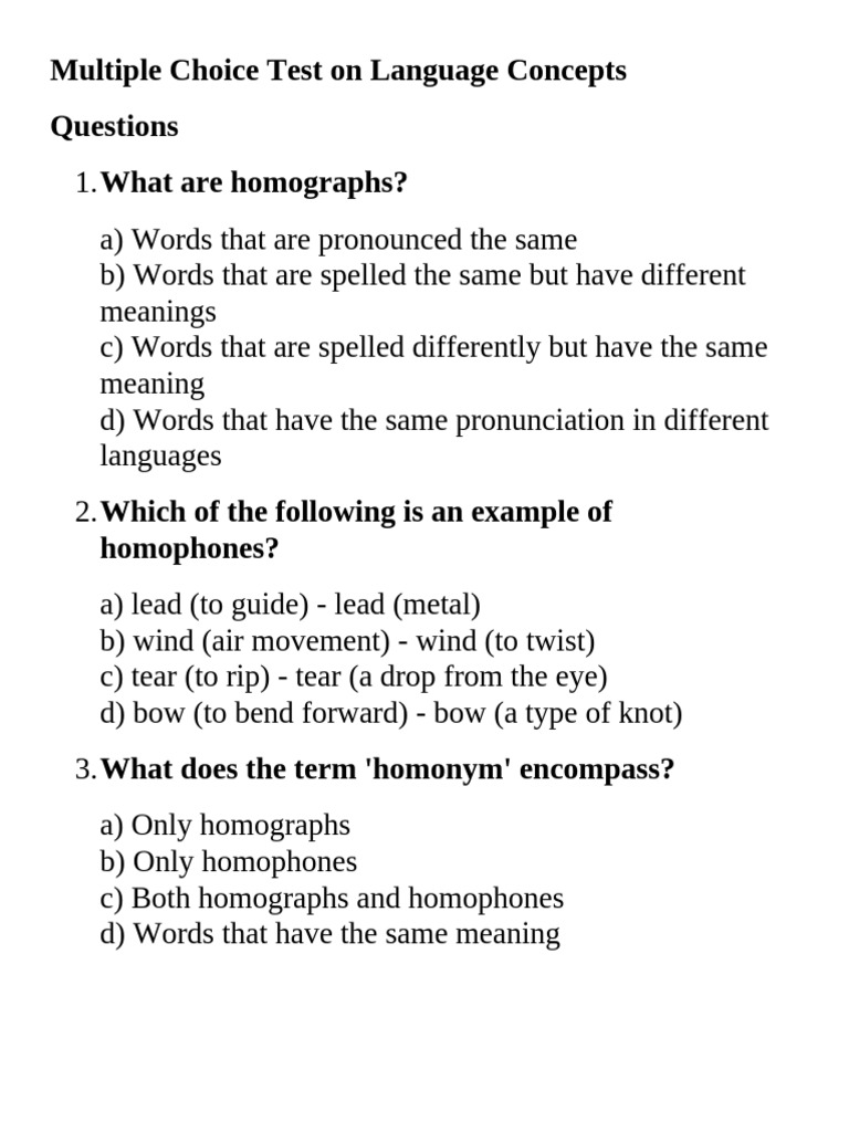 Language Concepts Multiple Choice Quiz | PDF | Linguistics | Foreign ...