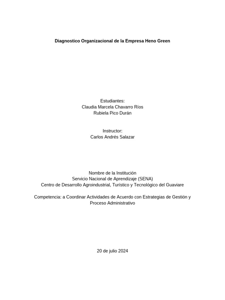 Desarrollo de Diagnóstico Organizacional para Una Empresa GA2-210601023 ...