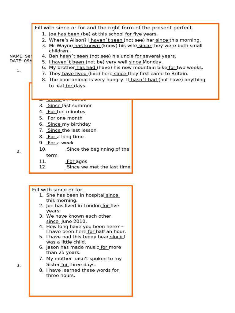 Present Perfect Task in Class (Inglés 1) | PDF