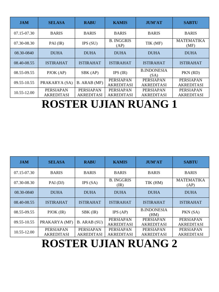 Roster Ujian | PDF