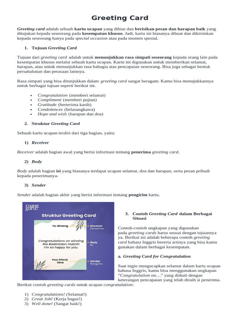 Greeting Card | PDF | Traditions | Language Arts & Discipline