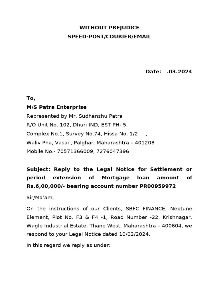 reply-to-legal-notice-patra-enterprise-pdf-interest-business
