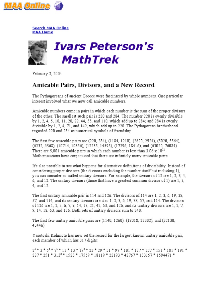 Amicable Numbers Pdf Arithmetic Elementary Mathematics