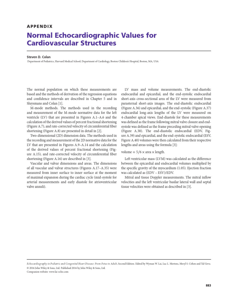 CHAPTER 46 APPENDIX Normal Echocardiographic Values For Cardiovascular ...