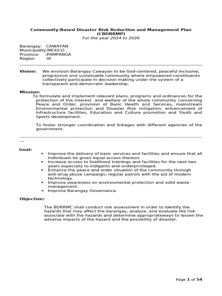 CBDRRMP 2024 2026 Sample Template | PDF