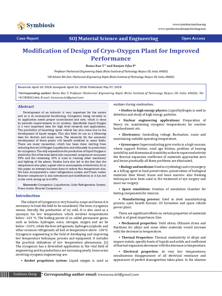 Modification of Design of Cryo-Oxygen Plant For Improved Performance | PDF
