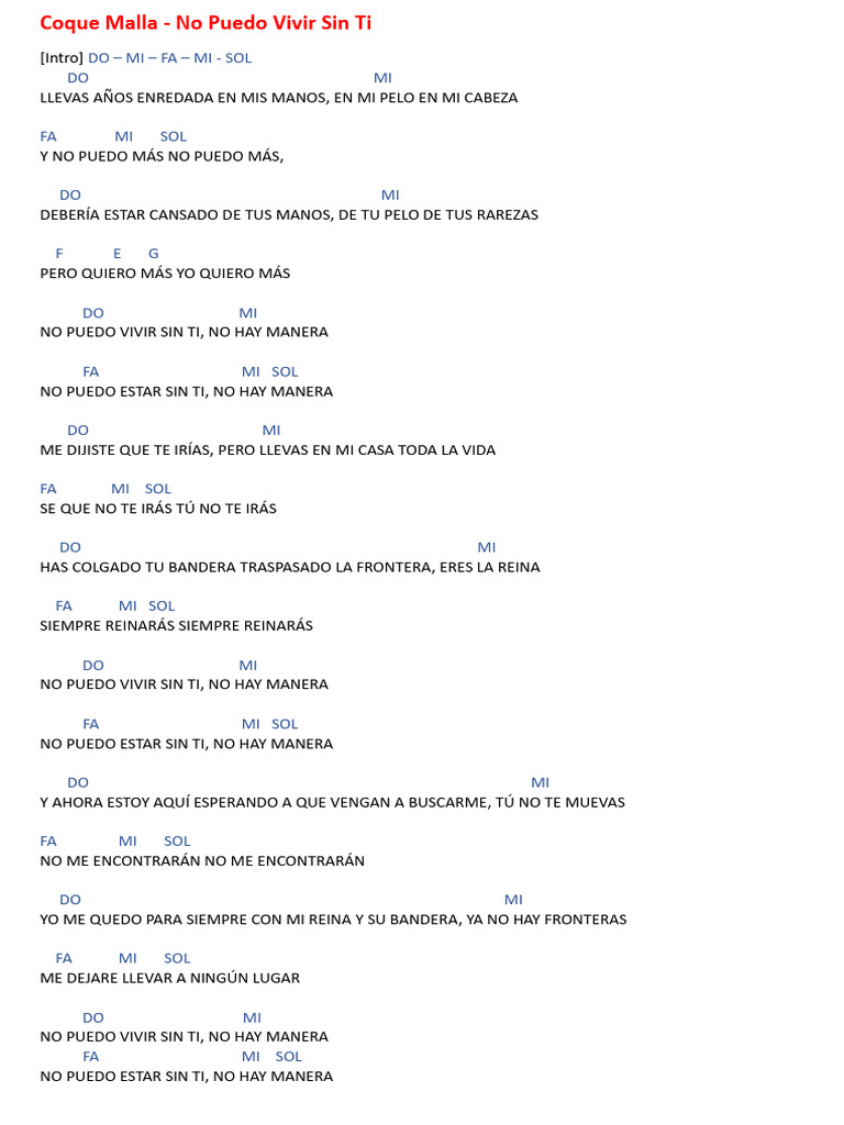 No Puedo Vivir Sin Ti - Coque Malla | PDF | Poesía | Estilo de vida