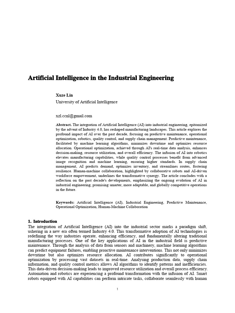 Artificial Intelligence in The Industrial Engineer | PDF