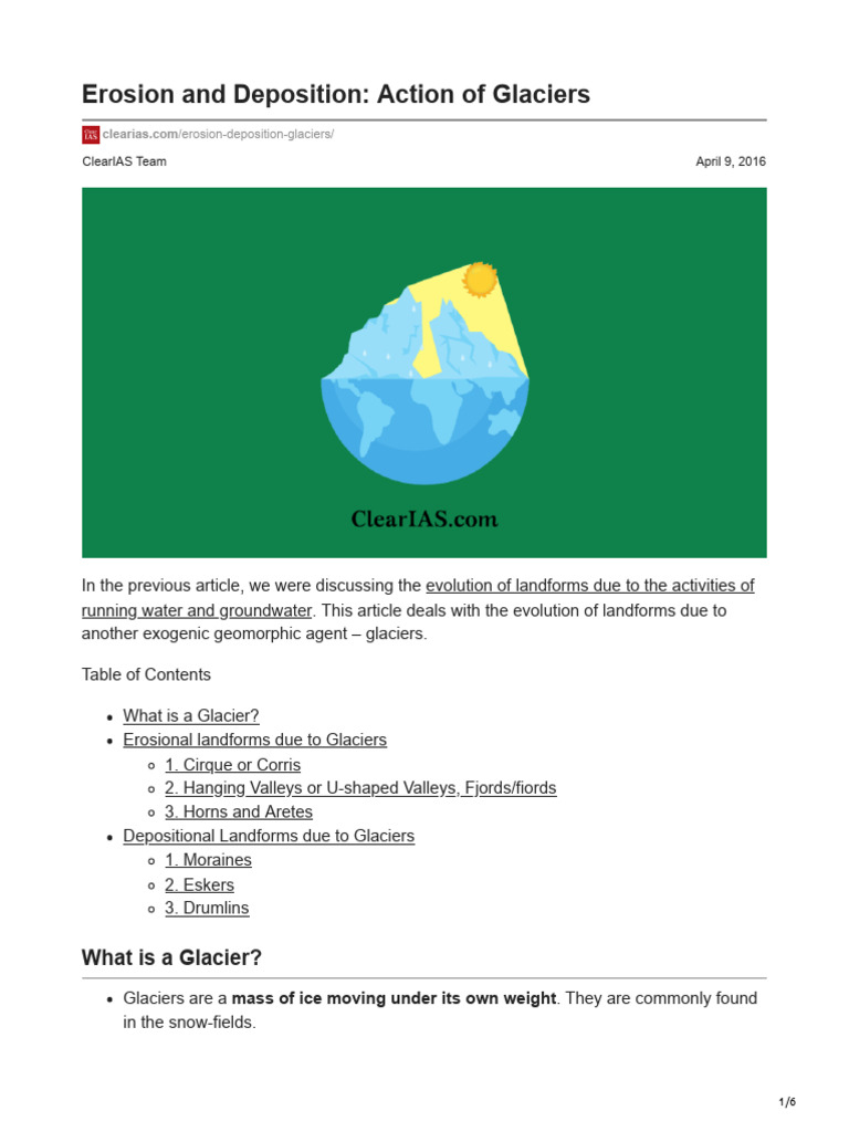 Erosion and Deposition Action of Glaciers | PDF