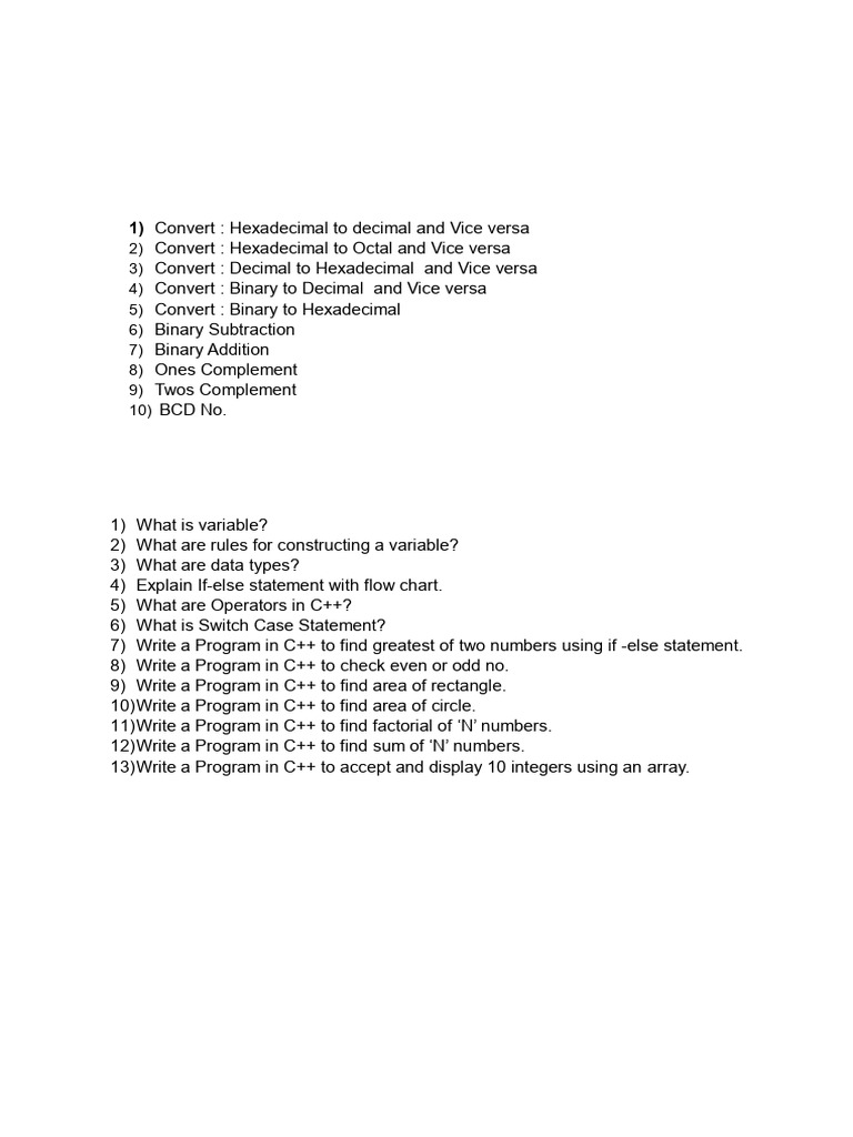 CS 1 Question Bank | PDF