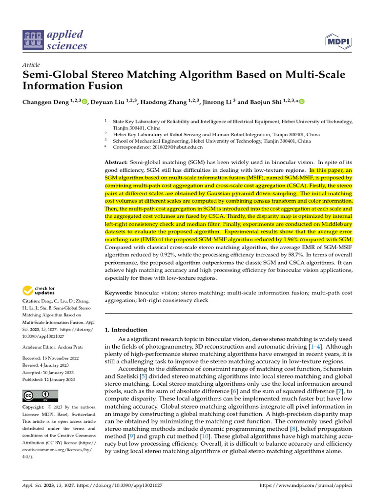 Semi-Global Stereo Matching Algorithm Based On Multi-Scale | PDF