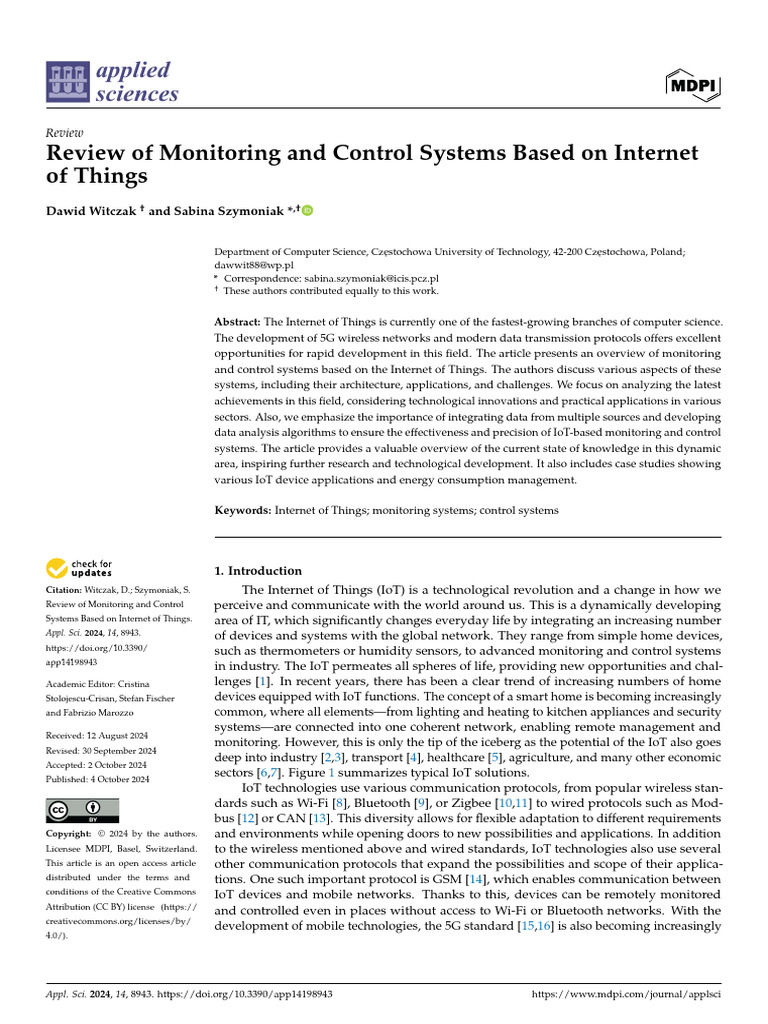 Review of Monitoring and Control Systems Based On | PDF