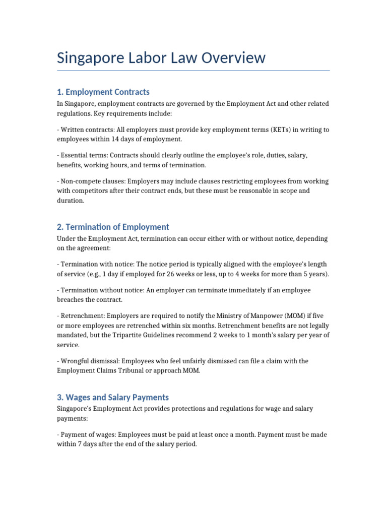 Singapore Labor Law Overview | PDF