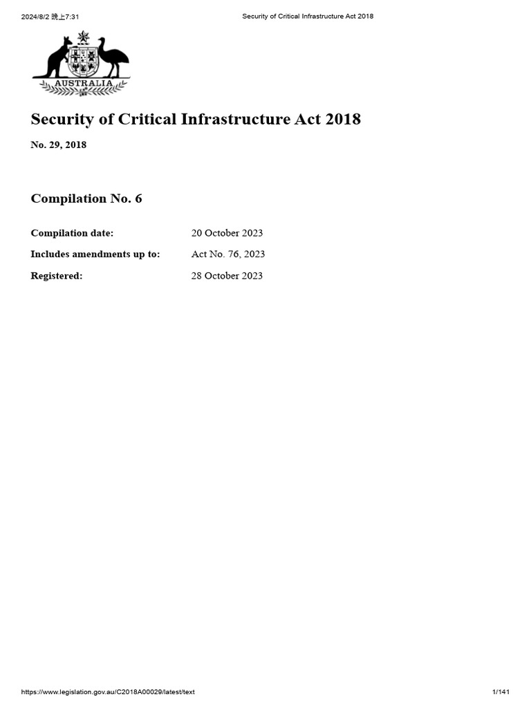 Security of critical infrastructure act 2018 pdf computer security