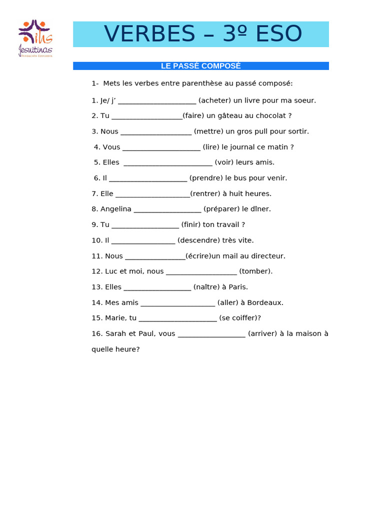 Passé Composé Exercice 3º Eso Pdf