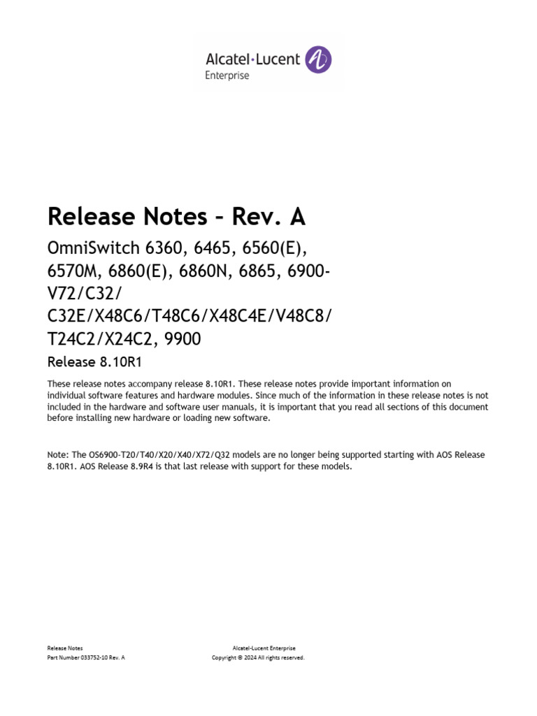 Omniswitch Aos Release 810r1 Release Notes Rev A en | PDF | Networking ...