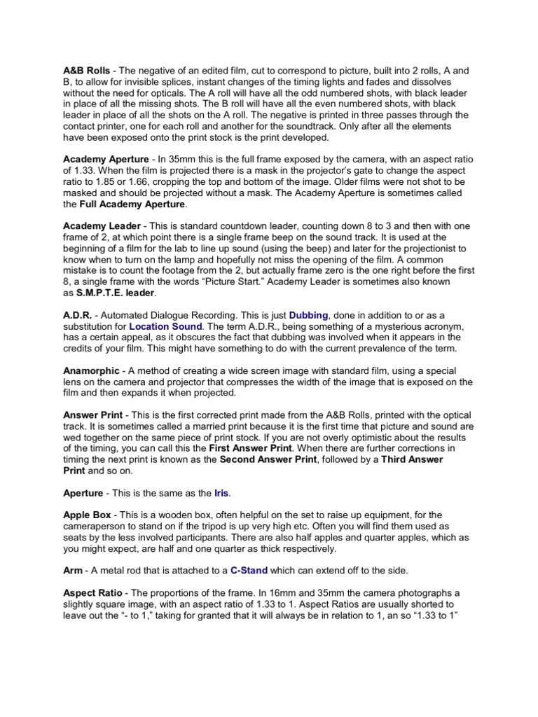 Film Jargon PDF Film Speed Camera