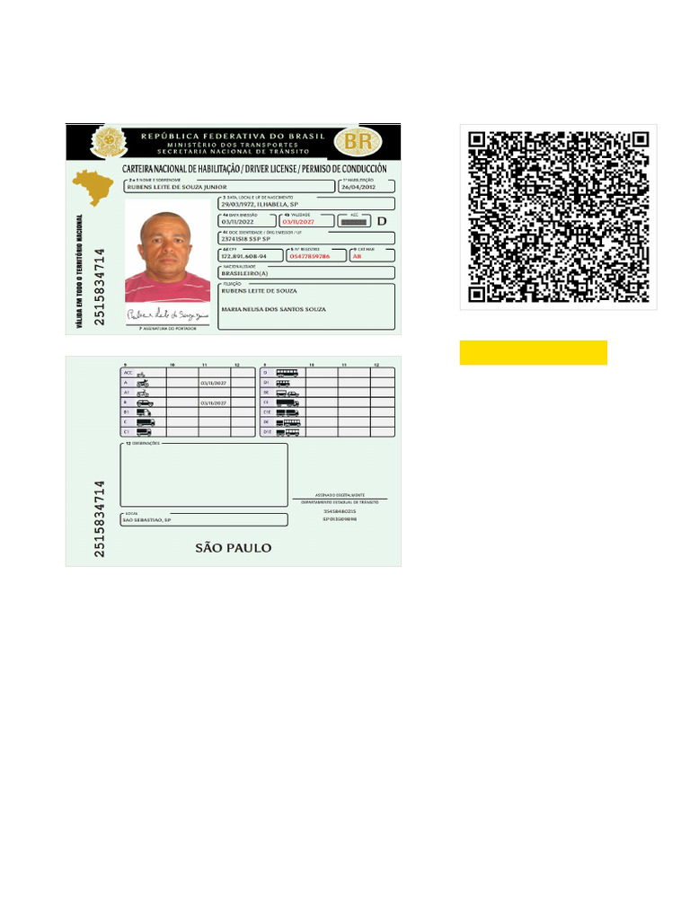 Carteira nacional de habilita o cnh senatran qr code pdf