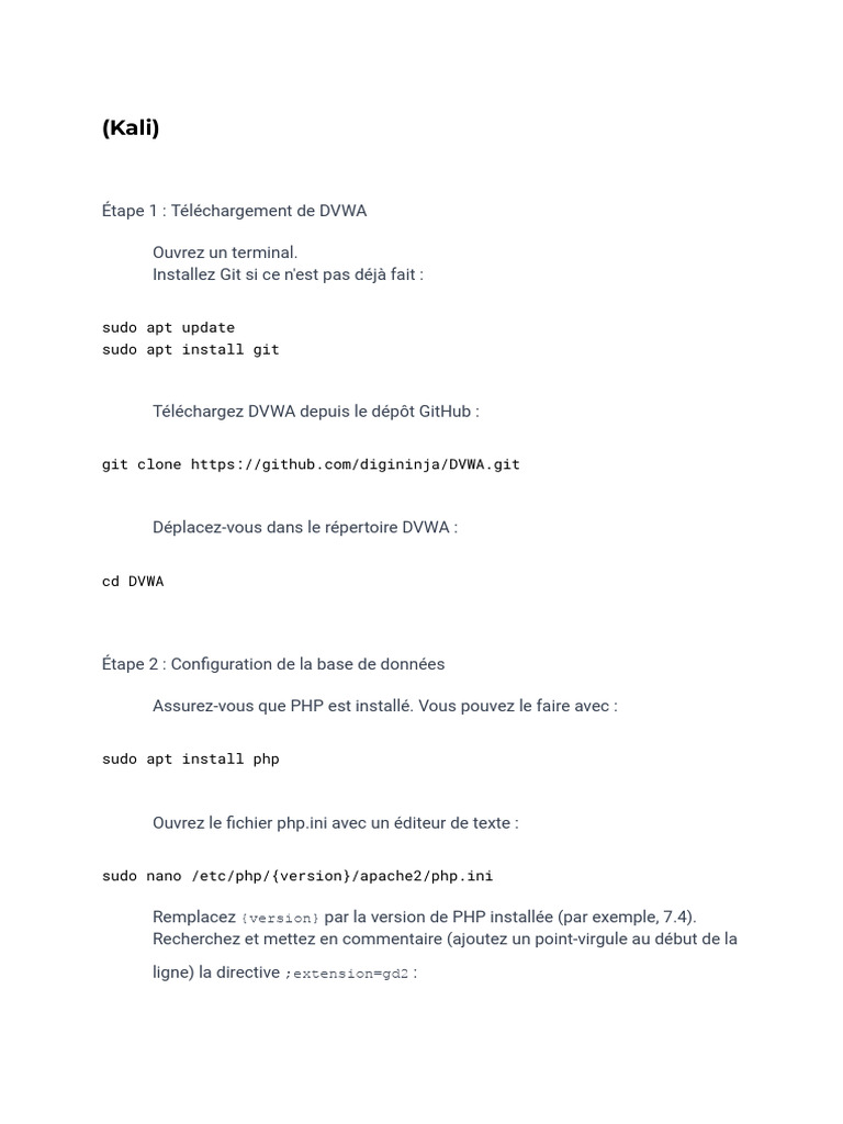 Installer DVWA Kali | PDF