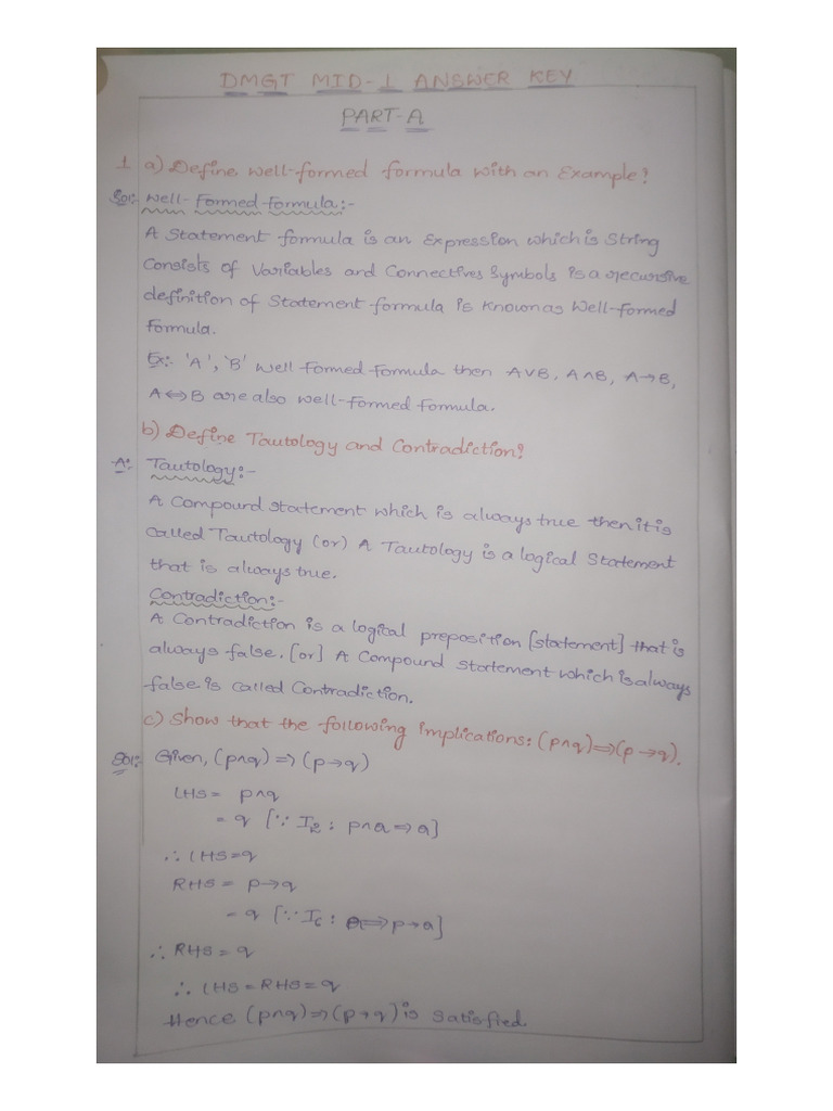 DMGT Mid 1 Answer Key | PDF