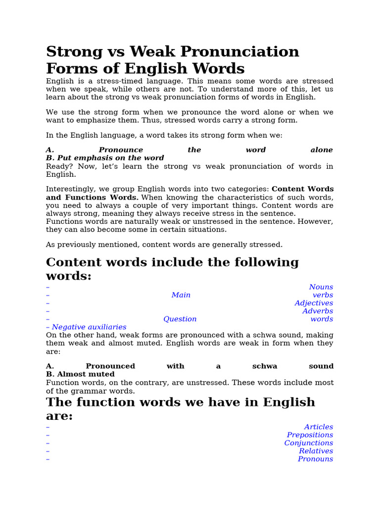 Strong Weak Post | PDF | English Language | Foreign Language Studies