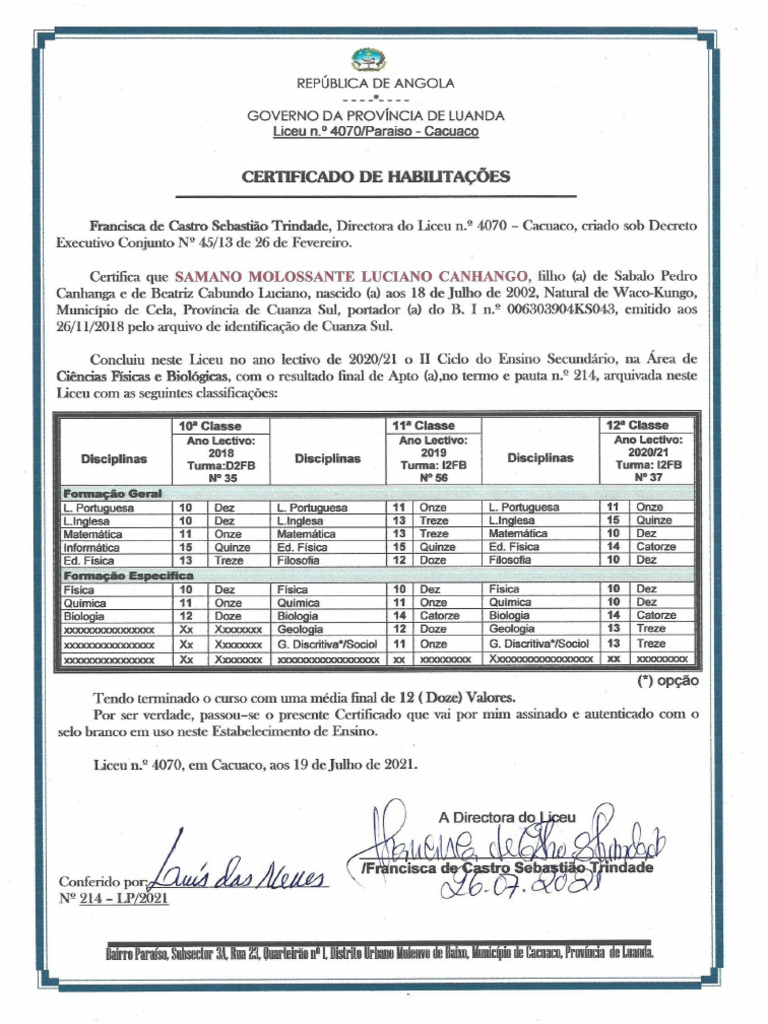 Certificado de Habilitações 001 | PDF