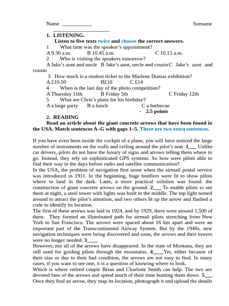 Unit Test 9 (10 TH Form) | PDF