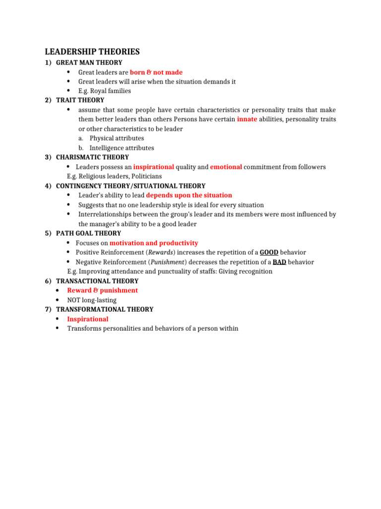 Leadership Theories Pdf